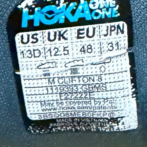 Hoka One One Clifton 8 1121374 GBMS Running Shoes Mens 13 D - Picture 6 of 6